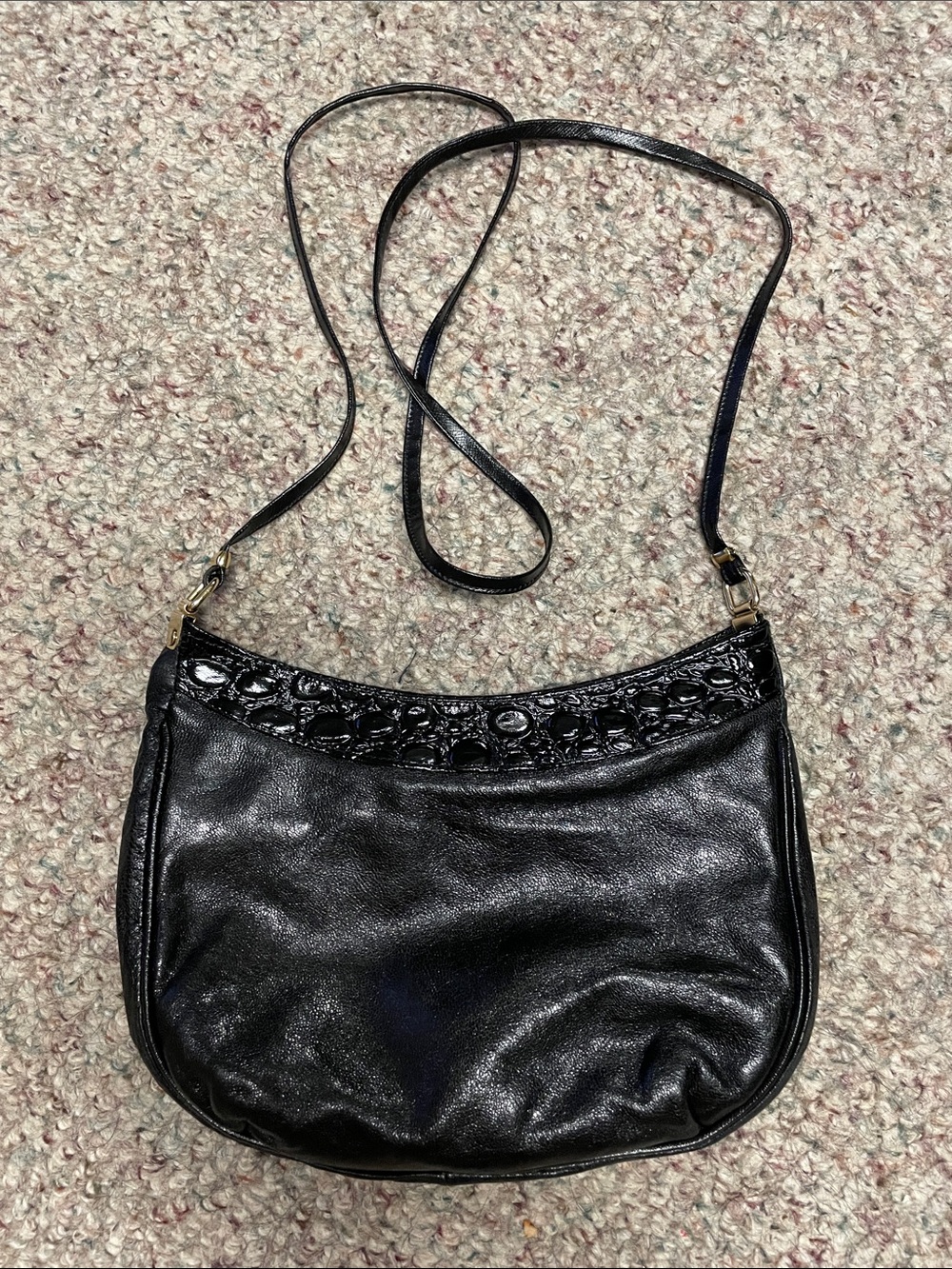 Vintage leather Italian made eatons  brand black Crossbody Shoulder Bag
